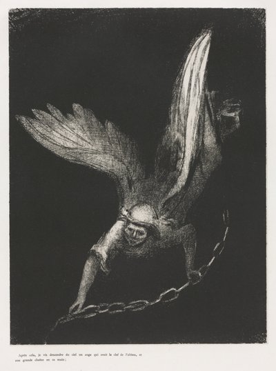 圣约翰启示录：我看见了他的右手，星期六，1899年。 作者 奥迪隆·雷顿（Odilon Redon）