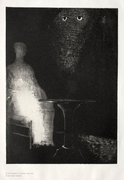 鬼屋：我继续凝视椅子，并幻想我在椅子上看到了淡蓝色...，1896年。 作者 奥迪隆·雷顿（Odilon Redon）