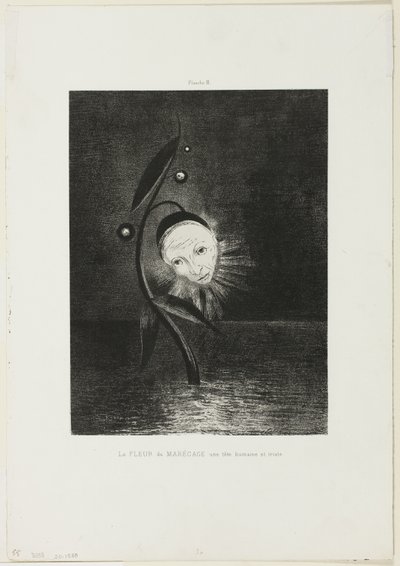 沼泽之花》，一个悲伤的人头像，第 2 版，共 6 幅 作者 奥迪隆·雷顿（Odilon Redon）