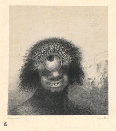 来自《 Les Origines》系列的Misshapen息肉漂浮在岸上，一种微笑而丑陋的独眼巨人 作者 奥迪隆·雷顿（Odilon Redon）