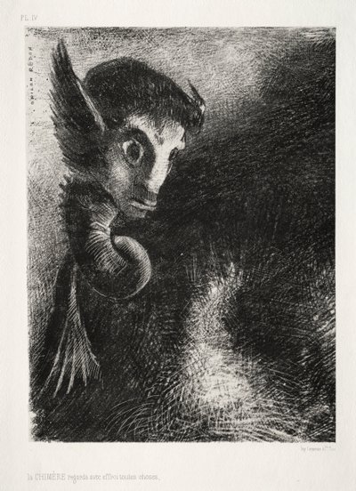 夜：《奇美拉恐惧四处凝视》，1886年。 作者 奥迪隆·雷顿（Odilon Redon）
