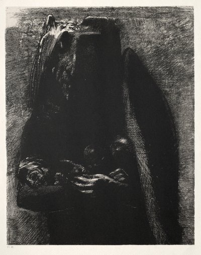 圣安东尼的诱惑第一个系列：那是魔鬼，在他的两个翅膀下，1888年。 作者 奥迪隆·雷顿（Odilon Redon）