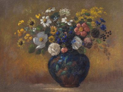 花瓶中的野花，约1910年（船上的粉彩） 作者 奥迪隆·雷顿（Odilon Redon）