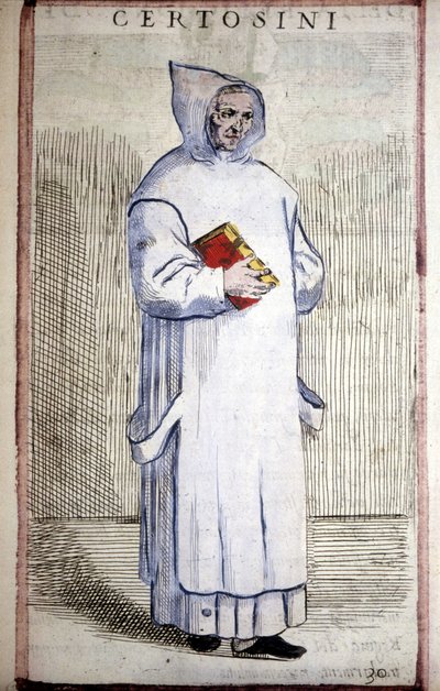 宗教组织。Carthusian。16世纪的雕版画。 作者 奥多亚多·菲亚莱蒂（Odoardo Fialetti）