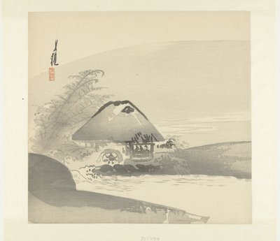 河流景观，显示带水车的房屋 作者 绪方壁虎