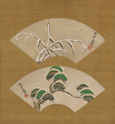 积雪的草地和积雪的松树枝 作者 绪方贤三