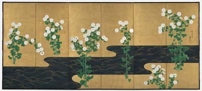 1700年代末-1800年代初的溪流菊花。 作者 绪方光琳