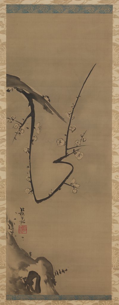 樱桃，卷轴，约1700年（丝绸上的墨水） 作者 绪方光琳