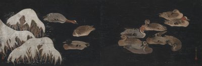 寒冷池塘上的鸭子 作者 Ogawa Haritsu