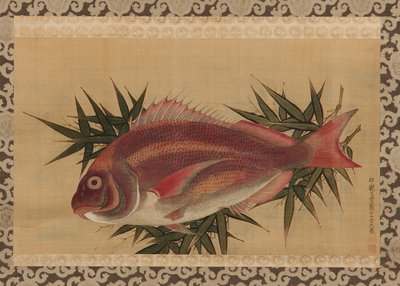红叶鲷（泰）竹叶，挂轴，18世纪（丝绸上的颜色） 作者 小川里男小川里男