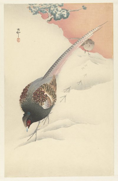 雪地里的野鸡夫妇 作者 大原功臣
