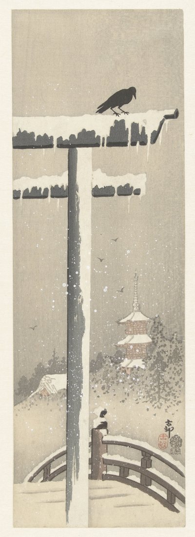 雪中鸟居 作者 秋山布右卫门