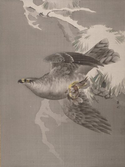 鹰抱小鸟，约1891-92。 作者 冈田百胜