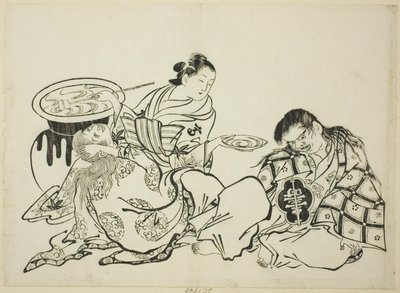 花魁清酒斟庄周》，第 4 号。从 12 幅版画系列中选出的第 4 幅 作者 奥村昌信
