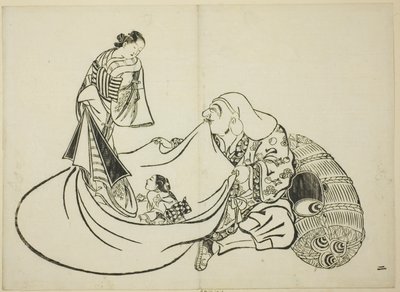 Daikoku 透露 Hotei 袋子里的东西，12 幅版画系列中的第 2 幅 作者 奥村昌信