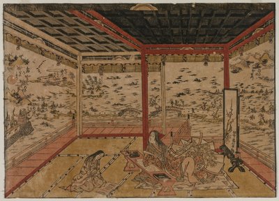 村崎夫人在石山俯瞰琵琶湖八景的全景图 作者 奥村昌信