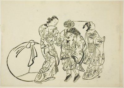 测量大黑的身高》，No.12 幅版画系列中的第 5 幅 作者 奥村昌信