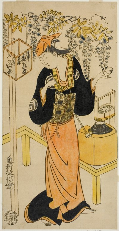 1719 年四月在中村剧场上演的话剧《曾我崎信州》中饰演大夏的演员佐野川芒菊一世 作者 奥村昌信