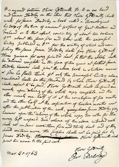 1763年3月31日，奥利弗·戈德史密斯（Oliver Goldsmith）同意为詹姆斯·多德斯利（James Dodsley）写作。 作者 奥利弗·戈德史密斯