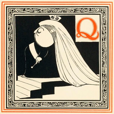 Q是女王，如此高贵和自由，来自《名人字母表》，出版。1899. 作者 奥利弗·赫里福德（Oliver Hereford）
