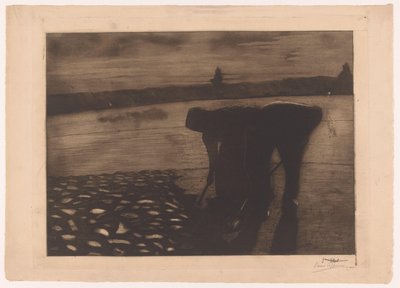 晚上，男人和女人在河床上工作 作者 Omer Coppens（艺术家签名）