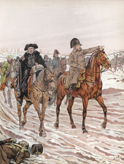 拿破仑，与阿贝·亨利奥特一起骑行，1814年 作者 Onfray de Breville工作
