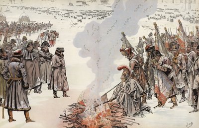 拿破仑俄罗斯战役，燃烧标准，1812年11月23日。 作者 Onfray de Breville工作