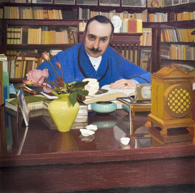 乌戈-奥杰蒂在书房，约 1908-09 年（布面油画） 作者 奥斯卡·吉利亚（Oscar Ghiglia）