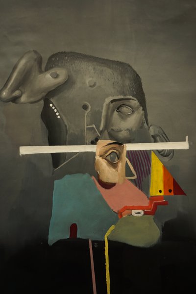 傻子》细部，2021-24 年（亚麻布油画） 作者 