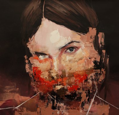 扭曲的模型，2019-24（布面丙烯、粉彩和油画） 作者 