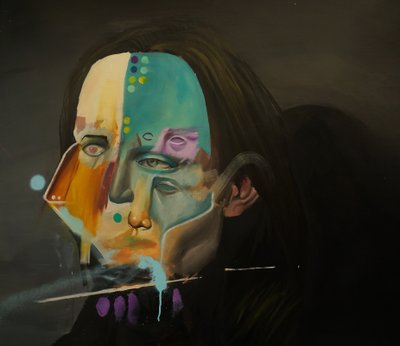 丁香夜肖像》，2021-23 年（亚麻布上的油彩和喷漆） 作者 