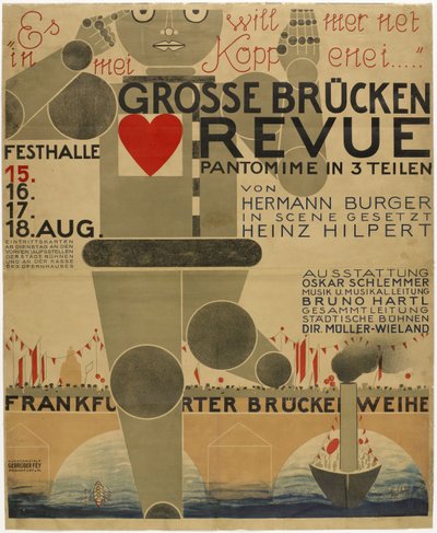 Affiche pour la fete du Pont (pantomime) - Poster for the Great bridge revue , by Schlemmer, Oskar (1888-1943). Colour lithograph 作者 奥斯卡·施勒默（Oskar Schlemmer）