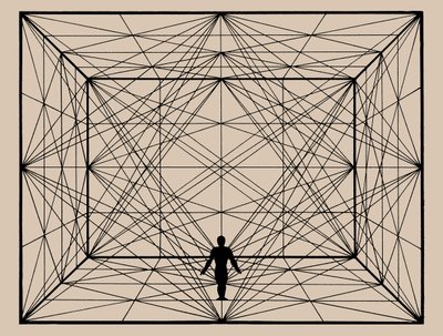 空间中的人物与平面几何和空间划线，1924-1925。 作者 奥斯卡·施勒默（Oskar Schlemmer）