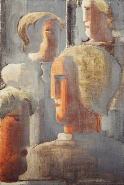 四头组灰蓝色，Folkwang-Study III；维尔克·科普弗格鲁普·格劳布劳（Folkwang-Studie III） 作者 奥斯卡·施勒默（Oskar Schlemmer）