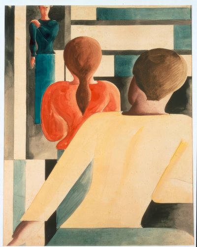 Interieur in Blau, Gelb und Rot 作者 奥斯卡·施勒默（Oskar Schlemmer）