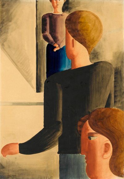 房间里的三个人物的简单姿态，1928年。 作者 奥斯卡·施勒默（Oskar Schlemmer）