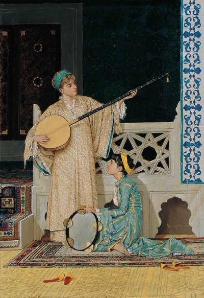 19世纪下半叶的两位音乐家女孩。 作者 Osman Hamdi Bey