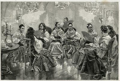 菲律宾达拉加的纳西索中国贸易展览会。托法尼的版画，为 "菲律宾之旅 "的故事作插图 作者 奥斯瓦尔多·托法尼（Oswaldo Tofani）