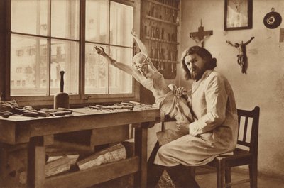 Oberammergau的木雕工作室，Alois Lang，1930年激情基督的代表 作者 奥托·鲍尔斯泰特