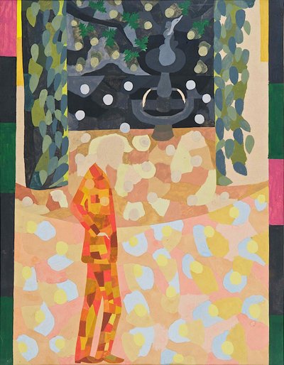 喷泉前的男子，1911-1942。 作者 奥托·弗罗因德利希