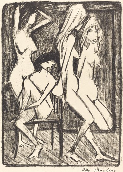 镜子前的三个女孩(Drei Madchen vor dem Speigel) 作者 奥托·穆勒