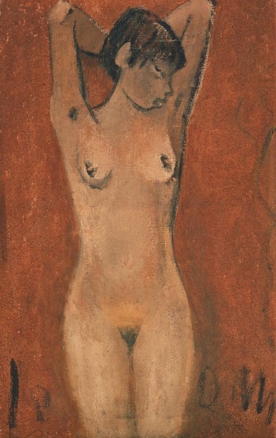 棕色背景上的女性裸体（油画） 作者 奥托穆勒
