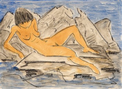 躺在水边的女性裸体 作者 Otto Mueller