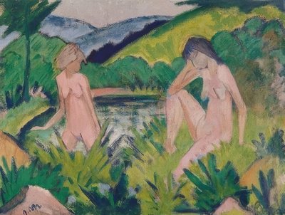 女孩在水边（两个女孩在水边）。 1926年 作者 奥托穆勒