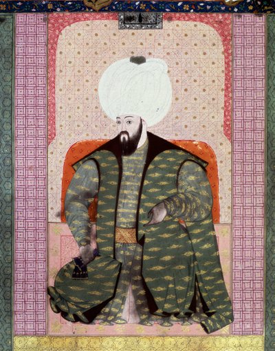 奥斯曼帝国：“”奥斯曼苏丹巴贾兹德（Bayezid、Bajazet、Bayazid）II 正义（1447-1512）的肖像”“手稿缩影（1973 年女士，对开 62a）““Zubdat al Tawarikh”（Zubdat al Tawarikh）（Zubdat al Tawarikh） (Creme of Stories) by 历史学家 Seyid Loqid Ashuri 1 作者 奥斯曼帝国学校