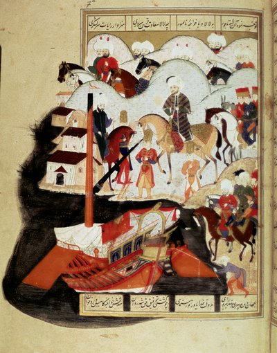 奥斯曼帝国：“”苏丹穆拉德三世（1574-1595）访问君士坦丁堡港“”手稿微型女士。 1404 财年“”Sehinsahname”（或 Shahinshah-nameh 或 Shahinshah-nameh，Shahinshah nama，Shahinshah nameh）““万王之王的故事””诗 作者 Ottoman School