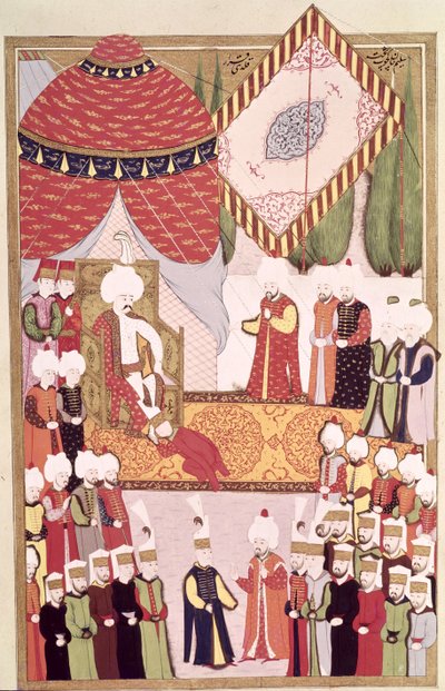 苏丹塞利姆一世加冕仪式（1466-1520）来自洛克曼的“Hunername”（纸上水粉） 作者 奥斯曼帝国学校