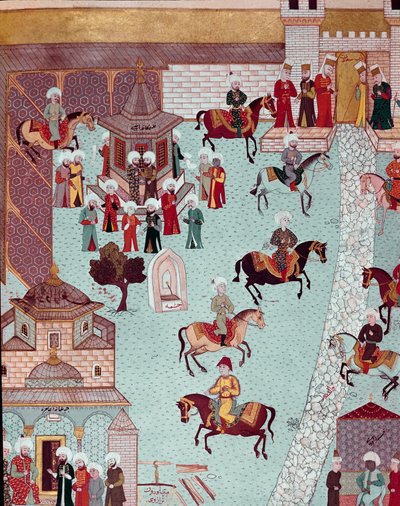 17 世纪君士坦丁堡缩影中的圣艾琳 (Saint Irene) 教堂、Serail 门和苏丹宫殿的视图。 托普卡匹萨拉伊伊斯坦布尔 作者 奥斯曼帝国学校