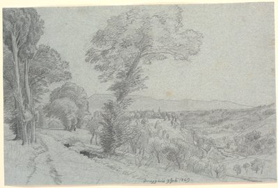 意大利山景，眺望 "1869 年 7 月 9 日的热纳扎诺"。 作者 PC Skovgaard