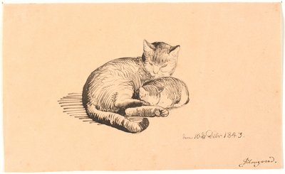 躺着的猫和它的小猫 作者 PC Skovgaard